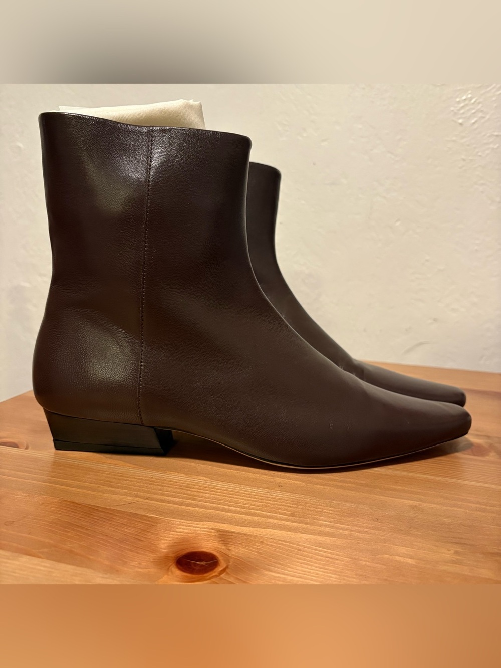Staud brown leather zip ankle boots square toe woman’s 9 1/2 comes with bag